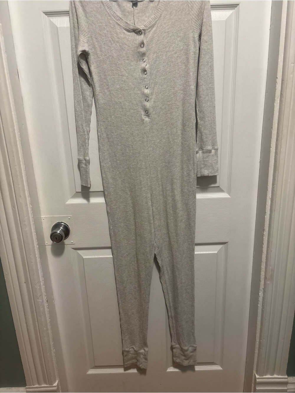 aerie Light Gray Ribbed pajama onesie